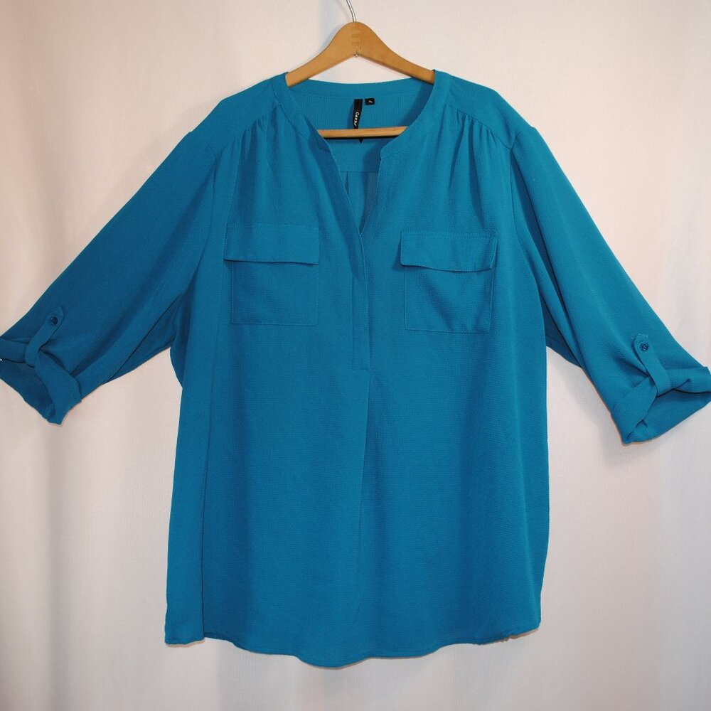 Women's Teal Lightweight Blouse 3/4 Sleeve XL